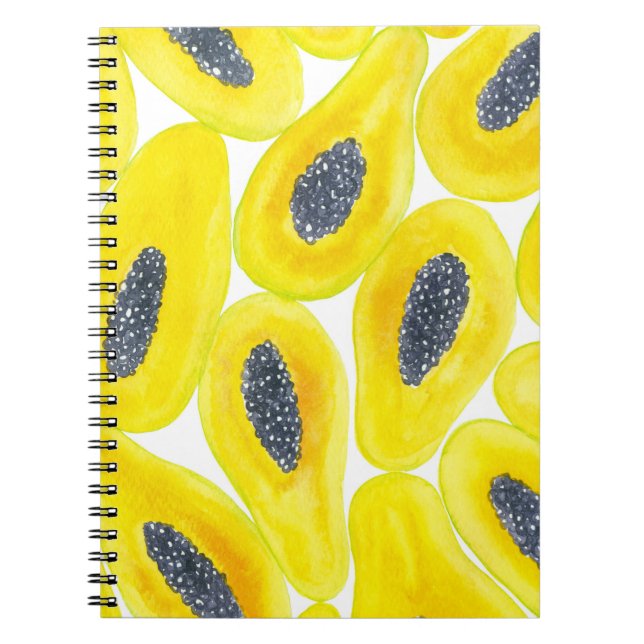 Caderno Espiral Coloração aquosa das fatias de Papaya (Frente)
