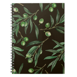 Caderno Espiral Coloração aquosa dos ramos de oliveira em preto