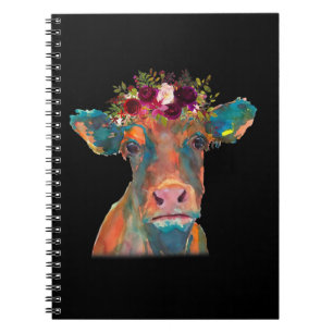 Caderno Espiral Coloração d'água colorida com o rosto da vaca  