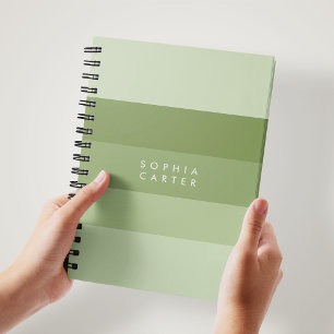 Caderno Espiral Colorblock Horizontal Sage Verde Stripes Monograma