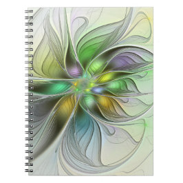 Caderno Espiral Colorful Fantasy Flower Modern Abstract Fractal