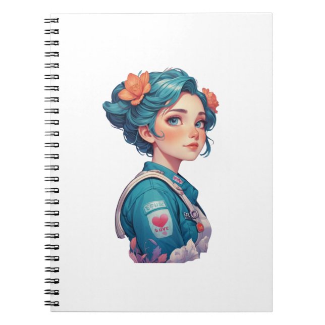 Caderno Espiral Colorful Girl Portrait with Flowers  (Frente)