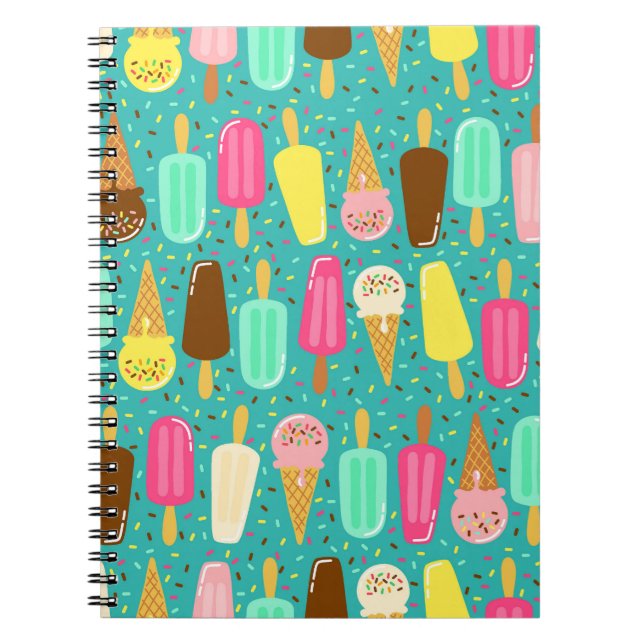 Caderno Espiral Colorful Ice Cream Pattern Summer  (Frente)