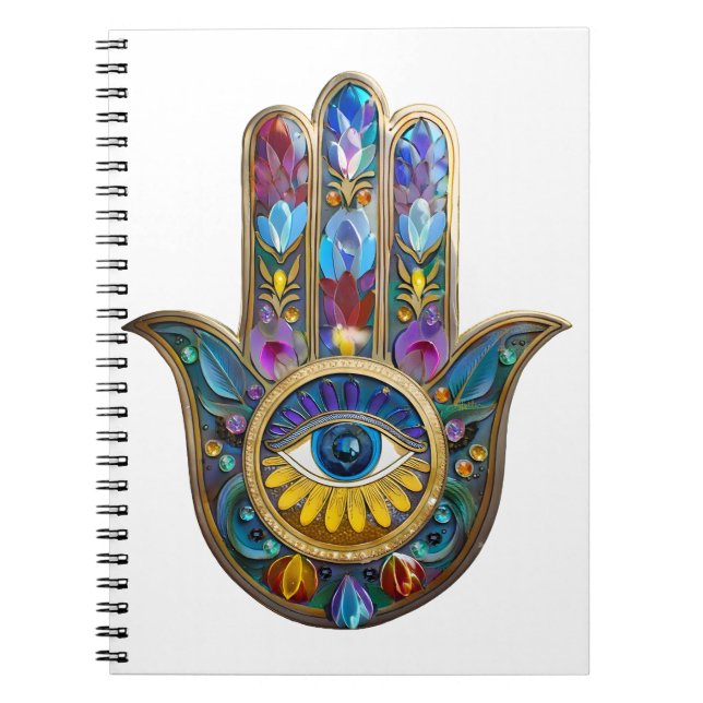 Caderno Espiral Colorful Petals Leaves Hamsa Sapphire Third Eye (Frente)
