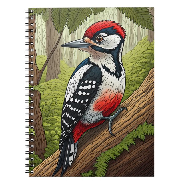 Caderno Espiral Colorful Woodpecker in Forest (Frente)