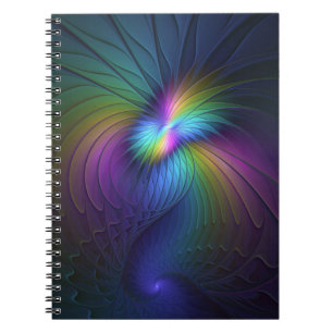 Caderno Espiral Colorida Com Arte Fractal Abstrato Moderna Azul