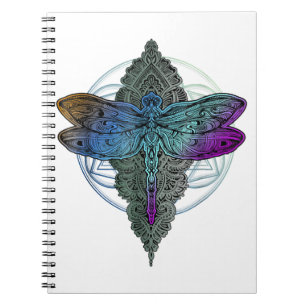 Caderno Espiral Colorida Dragonfly T Shirt Lotus Flower