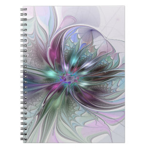 Caderno Espiral Colorida Fantasy Abstrato Moderna Flor Fractal