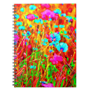 Caderno Espiral Colorida Prado Selvagem no Estilo Bloom Pop Art