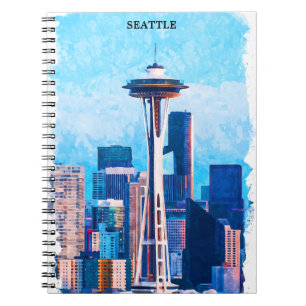Caderno Espiral Colorida Seattle Washington Cityscape
