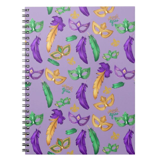 Caderno Espiral Colorido com padrão de Mardi Gras  (Frente)