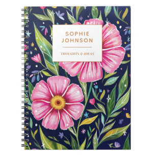 Caderno Espiral Colorido Floral Bonito Meninas Roxo Personalizado