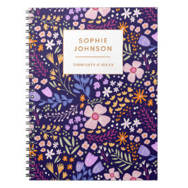 Caderno Espiral Colorido Floral Bonito Meninas Roxo Personalizado