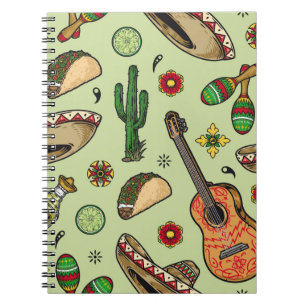 Caderno Espiral Colorido mexicano fiesta vintage padrão sem costur