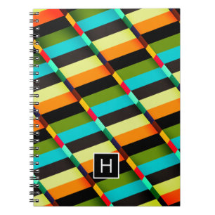 Caderno Espiral Colorido Moderno Abstrato Listras e Monograma