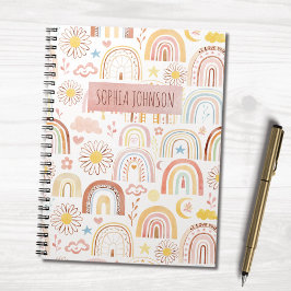 Caderno Espiral Coloridos de Rainbows e Crianças Abstrato Daisy