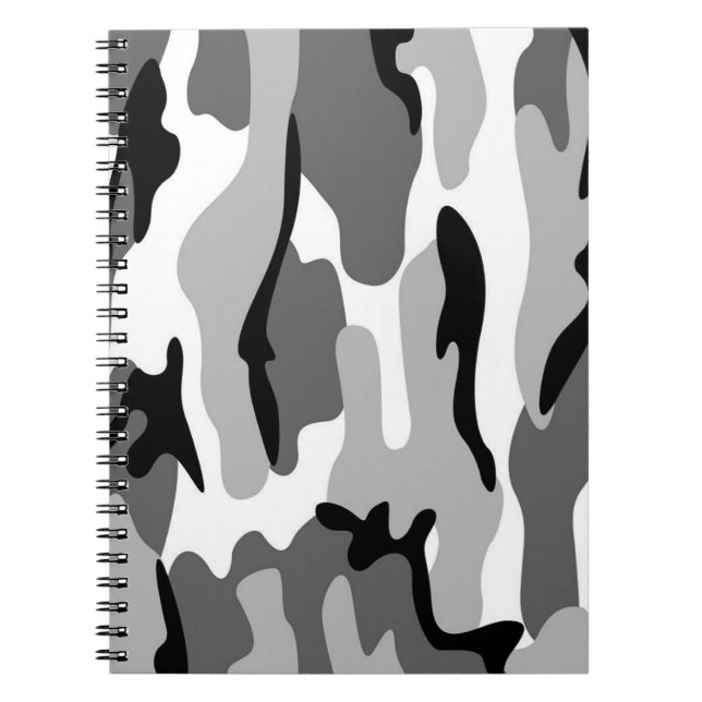 Caderno Espiral com Camuflagem Cinza e Preto (Frente)