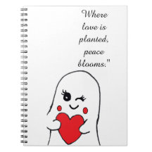 Caderno espiral com citação de amor pelo jardim.
