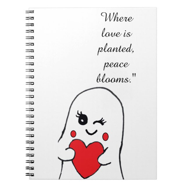 Caderno espiral com citação de amor pelo jardim. (Frente)
