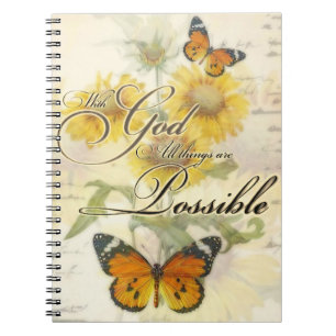 Caderno Espiral Com Deus Girassóis e borboletas