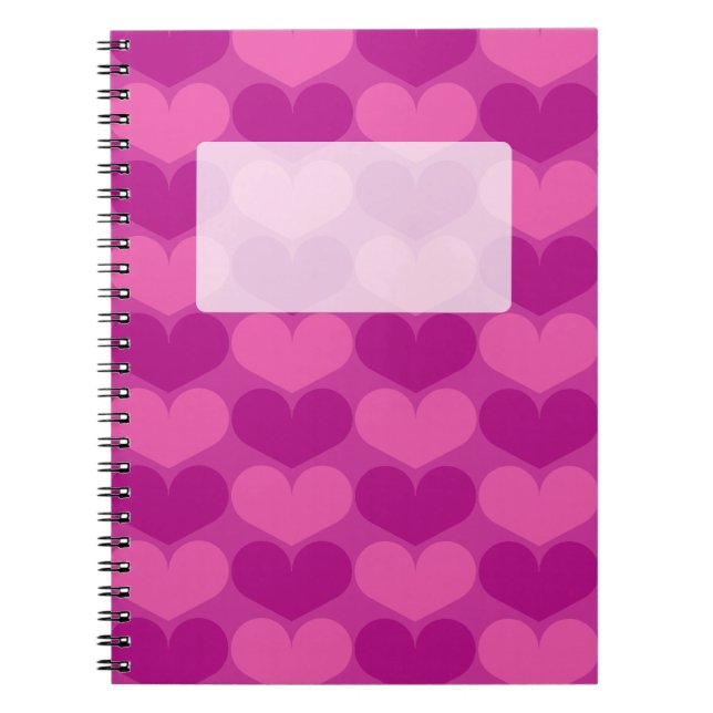 Caderno espiral com padrão de coração rosa fofo (Frente)