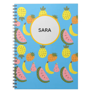 Caderno Espiral com Padrão de Frutas Vibrantes de
