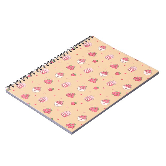 Caderno Espiral com Padrão de Morango Fofo (Left Side)