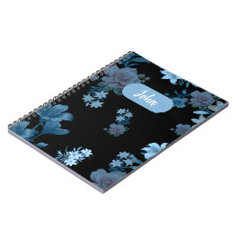 Caderno Espiral com Padrão Floral Azul-Elegante