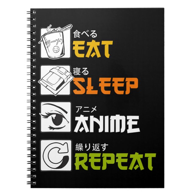 Caderno Espiral Coma animação de sono Repetir Presente Idea Cospla (Frente)
