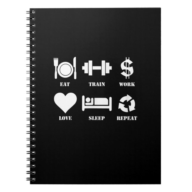 Caderno Espiral Coma Comboio Trabalho Adormecer Sono Repetir Giro  (Frente)