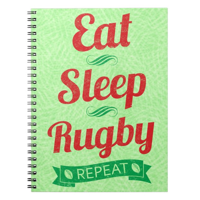 Caderno Espiral Coma o Notepad de Repetição de Rugby do Sleep (Frente)