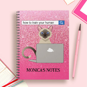 Caderno Espiral Comboio Seu Glitor Rosa Rosa Rosa, Siamês, Engraça