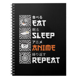 Caderno Espiral Comer, Dormir, Anime, Repetir / 食べる, 睡眠, アニメ, 繰り返す