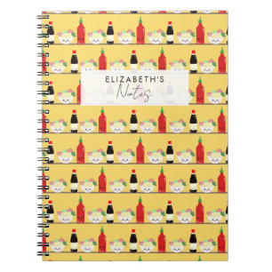 Caderno Espiral Comida Asiática Macarrão Pho Kawaii Personalizado