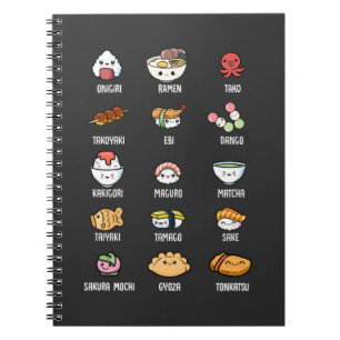 Caderno Espiral Comida da Ásia Cai Sushi Rice Fish Ramen Lover