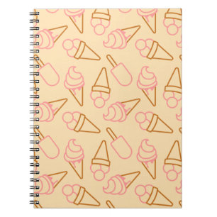 Caderno Espiral Comida de Verão bonita com contornos de sorvete de
