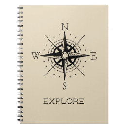 Caderno Espiral Compass de exploração de temas de viagens vintage