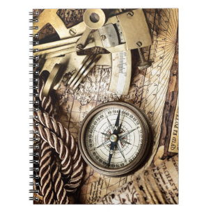 Caderno Espiral compasso náutico litoral da antiguidade da corda