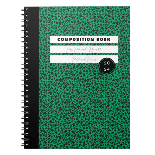 Caderno Espiral Composição das Escolas Green and Black Star (Frente)