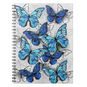 Caderno Espiral Composição de Borboletas Brancas e Azuis