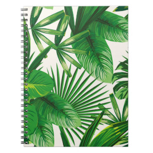 Caderno Espiral Composição de folhas verdes naturais exóticas