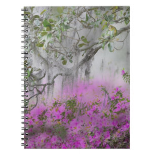Caderno Espiral Composição Digital de Azaléias e árvore de magnóli
