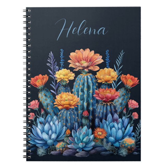 Caderno Espiral Composição dos cactos em floração, suculentes (Frente)