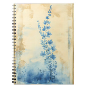 Caderno Espiral Composição floral azul. Tipo: Decorativo emoldurad