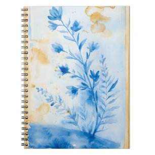 Caderno Espiral Composição floral azul. Tipo: Decorativo emoldurad