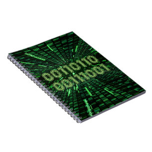 Caderno Espiral Computação verde vibrante com código binário 69 do