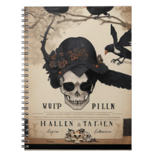 Caderno Espiral computador portátil moderno de halloween crow e cr