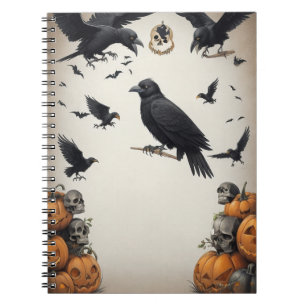Caderno Espiral computador portátil moderno de halloween crow e cr