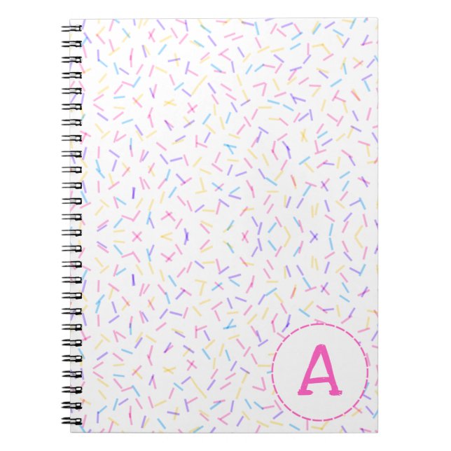 Caderno Espiral Computador portátil multiinicial cor-de-rosa (Frente)