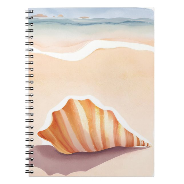 Caderno Espiral Conch Shell | Ocean Seashell Coastal Beach (Frente)